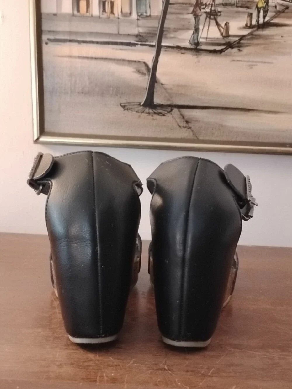 Blowfish Black Leather Ankle-Strap Cork Wedges